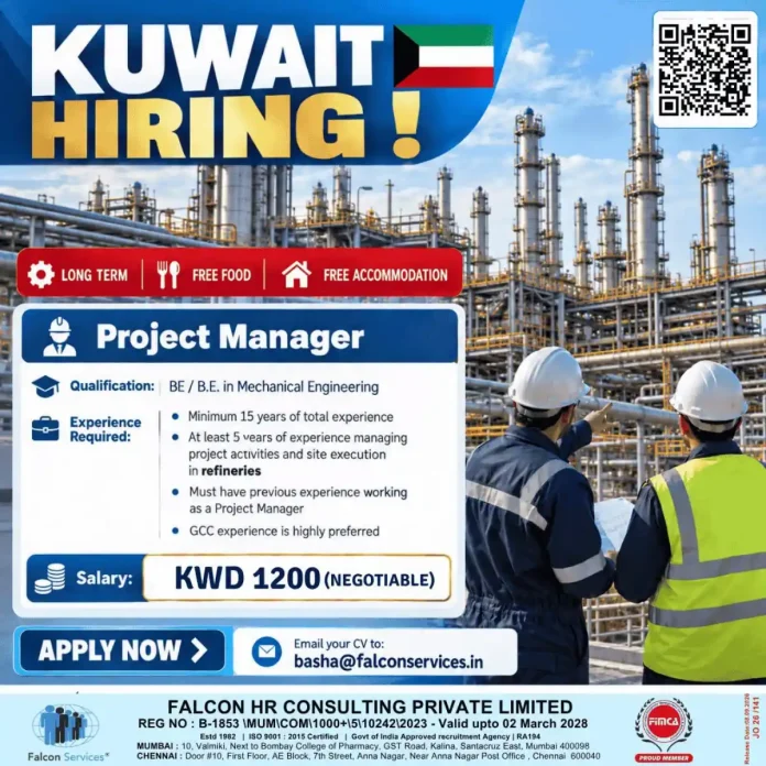 Project Manager Mechanical Engineering job in Kuwait with Falcon Services