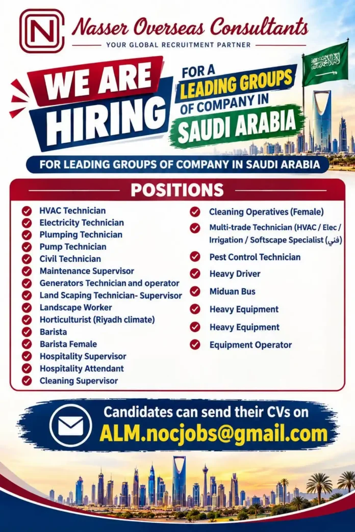 N Nasser Overseas Consultants hiring for Saudi Arabia jobs