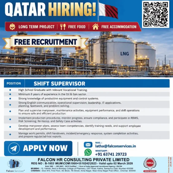 Shift Supervisor LNG Job in Qatar – Falcon Services