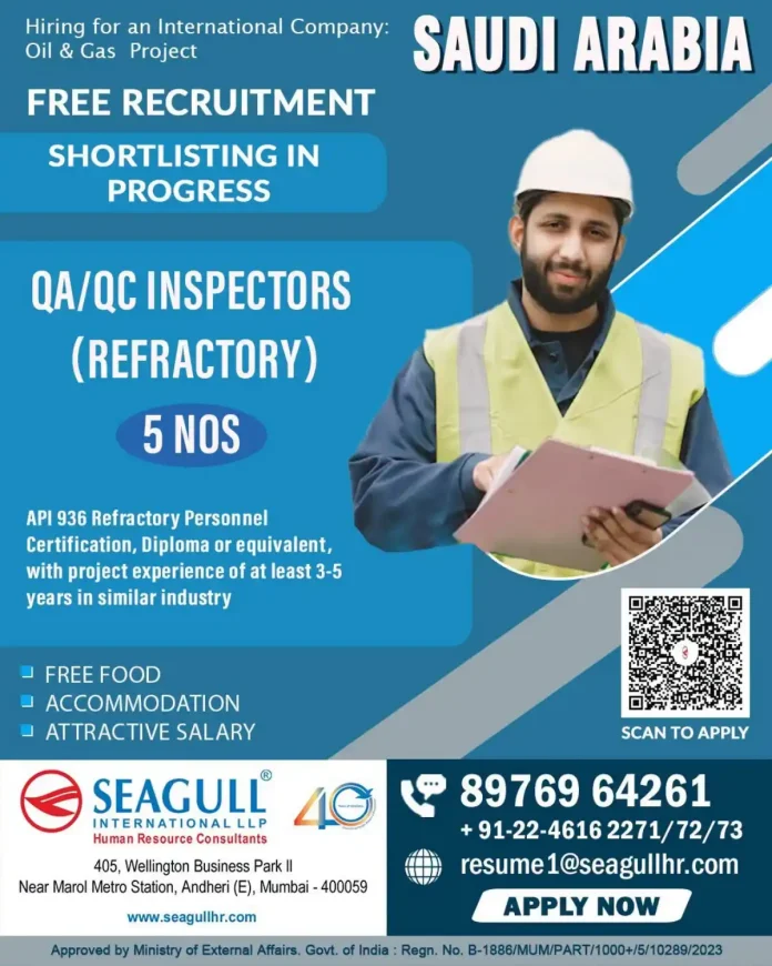 QA/QC Inspector Refractory jobs in Saudi Arabia - Seagull International free recruitment