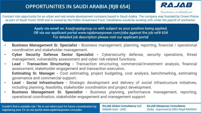 Opportunities in Saudi Arabia Rajab job ref 654 contract roles