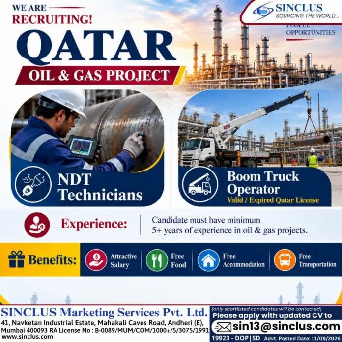 NDT Technicians and Boom Truck Operator jobs in Qatar oil and gas project