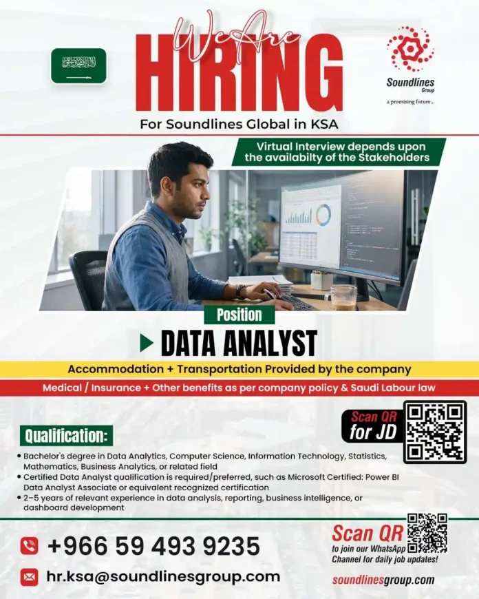 Data Analyst Job in Saudi Arabia at Soundlines Global KSA