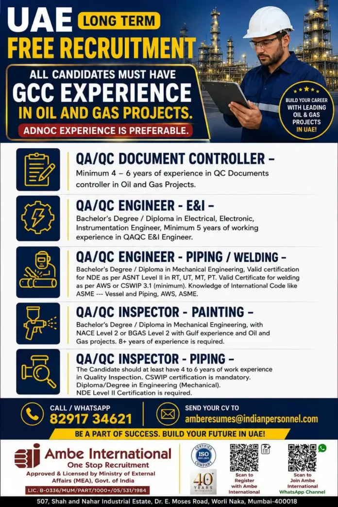 QA/QC jobs UAE oil and gas recruitment – Ambe International