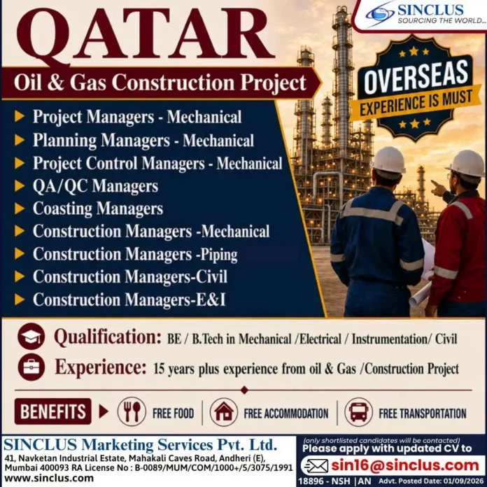 Qatar Oil & Gas Construction Project recruitment by SINCLUS