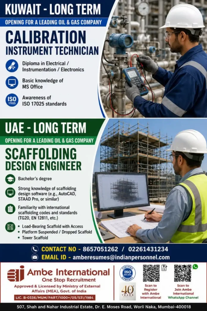 Calibration Instrument Technician Kuwait and Scaffolding Design Engineer UAE jobs by Ambe International