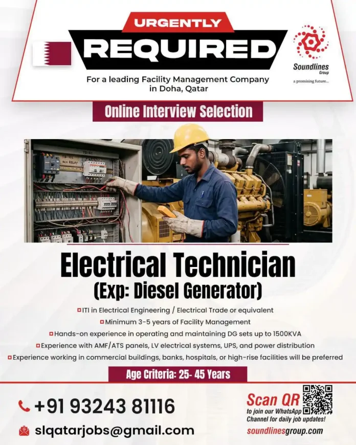 Electrical Technician Diesel Generator Job in Doha Qatar – Soundlines Group