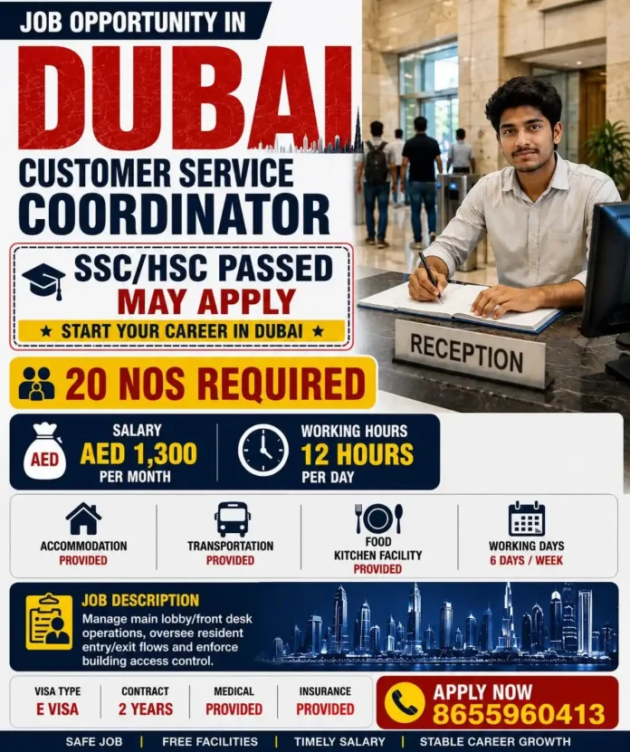 Customer Service Coordinator jobs in Dubai for SSC/HSC candidates