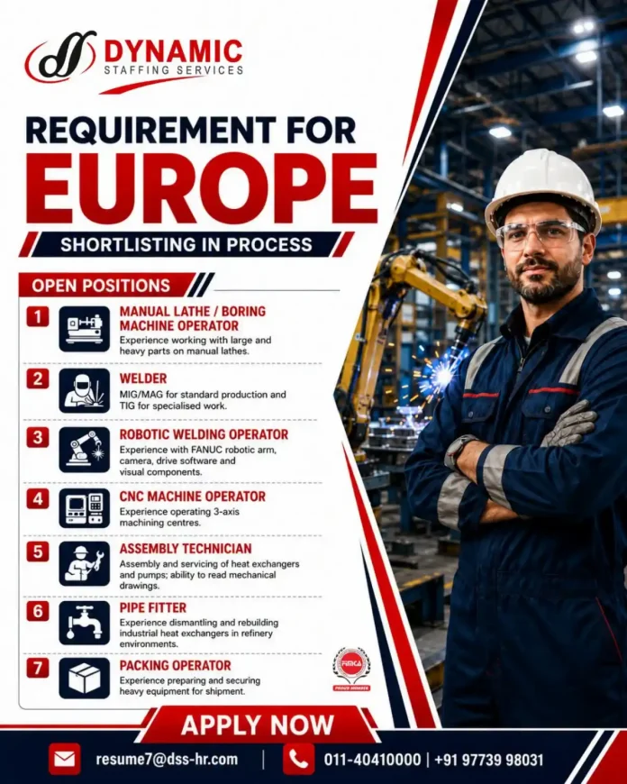 DDA Staffing Services Europe recruitment for skilled operators, welders, assembly technicians and pipe fitters