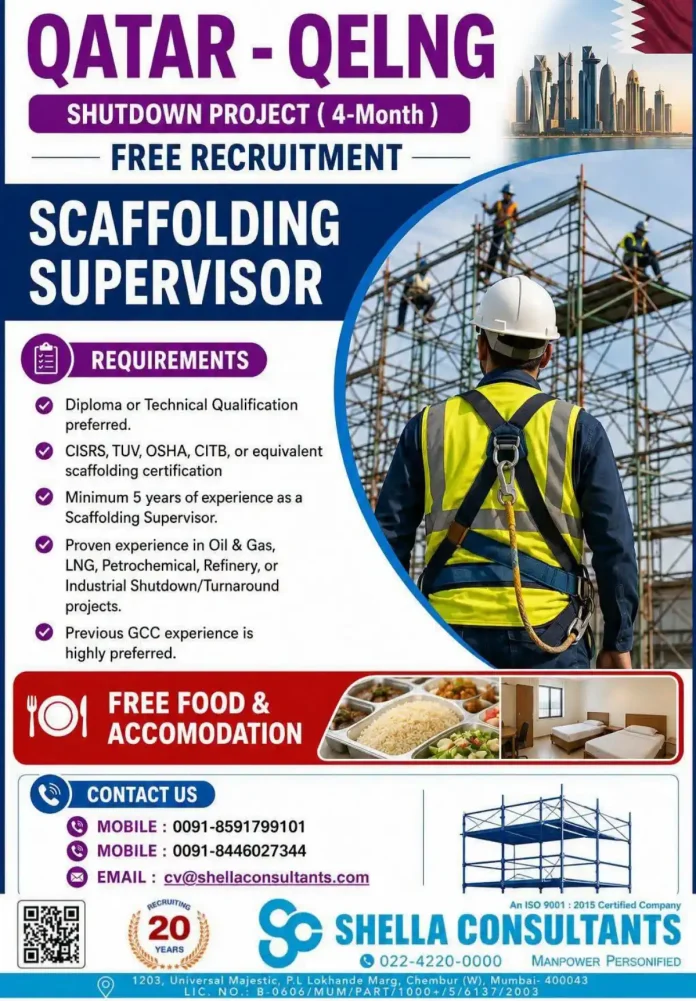 Scaffolding Supervisor QELNG Shutdown Project Qatar Job Vacancy