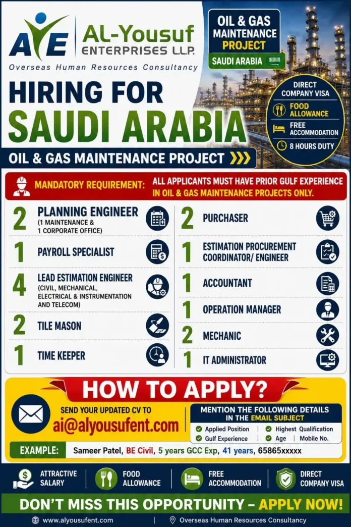 Al-Yousuf Oil & Gas Maintenance Jobs Hiring Saudi Arabia