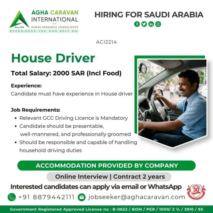 Agha Caravan International hiring House Driver for Saudi Arabia