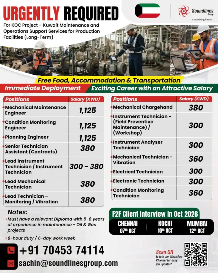 Soundlines Group KOC Project Kuwait Maintenance and Operations Jobs