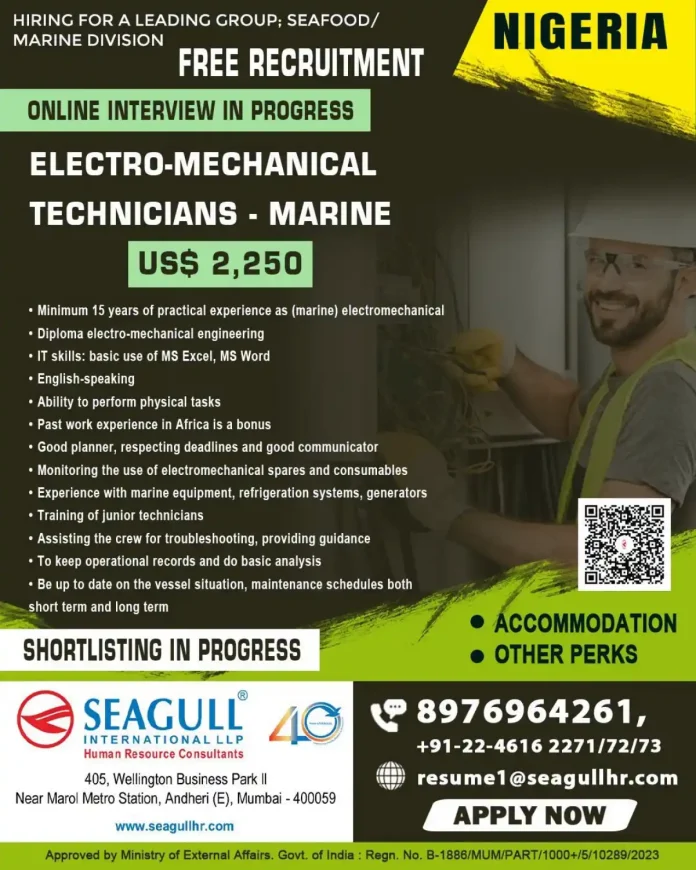 Electro-Mechanical Technicians - Marine job in Nigeria