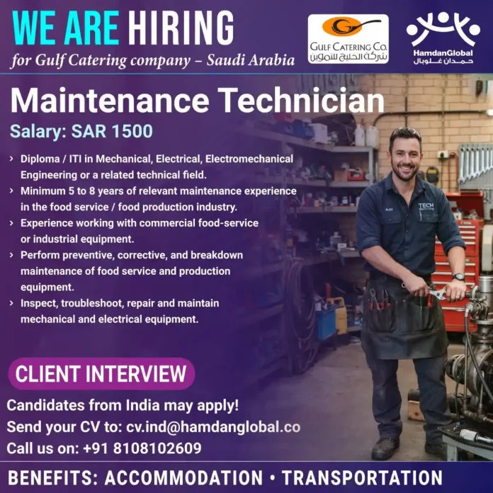 Maintenance Technician job in Saudi Arabia with Gulf Catering Co. and HamdanGlobal