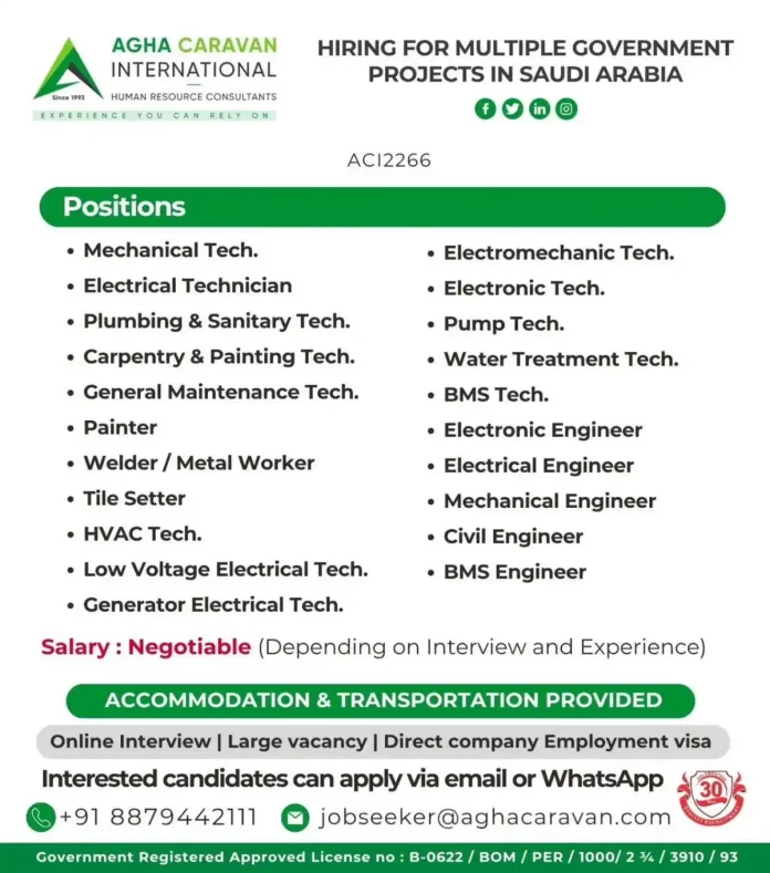 AGHA CARAVAN hiring for multiple government projects in Saudi Arabia