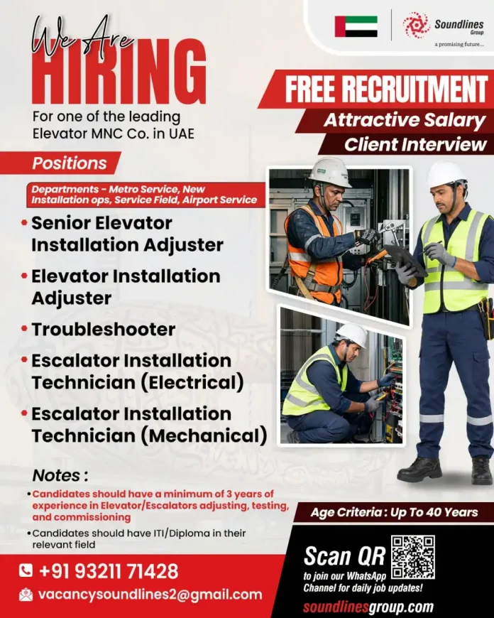 Elevator Installation Adjuster Jobs in UAE - Soundlines Group Hiring