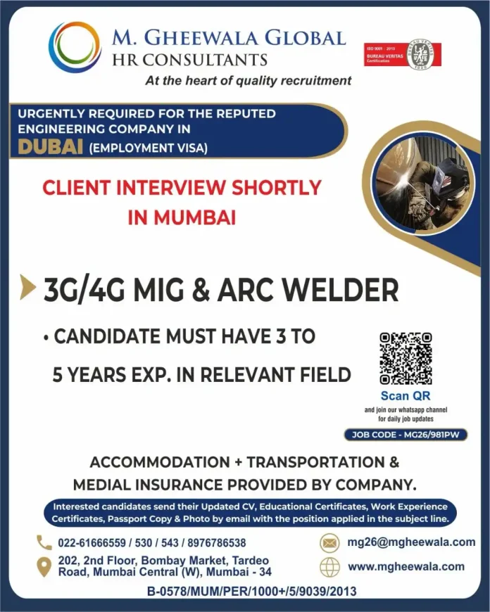 3G/4G MIG and ARC Welder Jobs in Dubai – Client Interview in Mumbai