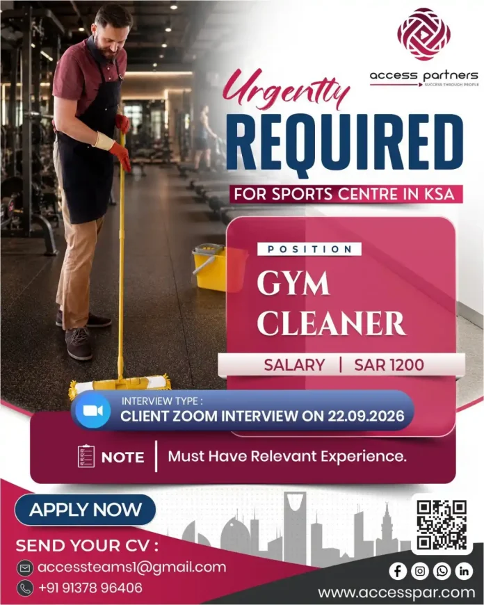 Gym Cleaner Job in KSA – Sports Centre Cleaning Staff