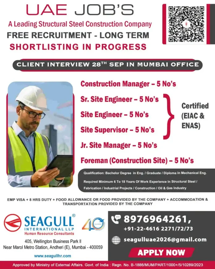 Structural steel construction jobs in UAE recruitment