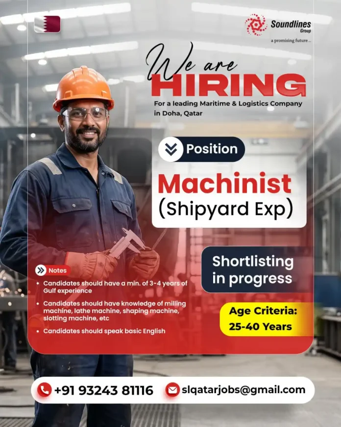 Machinist shipyard job in Doha Qatar with Soundlines Group