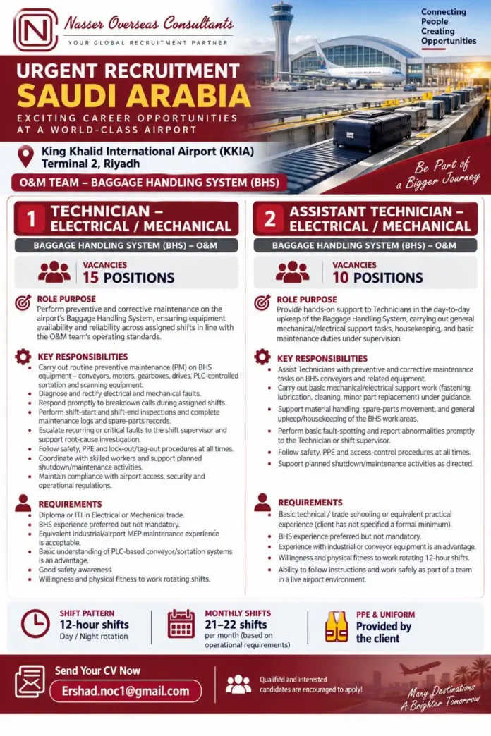 BHS Technician Jobs at King Khalid International Airport Riyadh Saudi Arabia