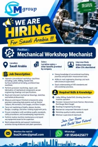 Mechanical Workshop Mechanist job in Saudi Arabia with SM Group