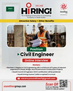 Civil Engineer Jobs in Saudi Arabia – Soundlines Group hiring for road, bridge and infrastructure projects.