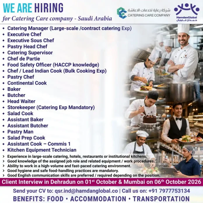 Catering Care Company Saudi Arabia hiring catering staff for large-scale contract catering