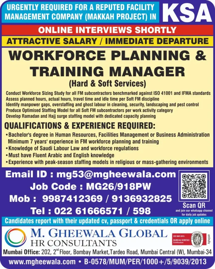 Workforce Planning and Training Manager job in Makkah Saudi Arabia