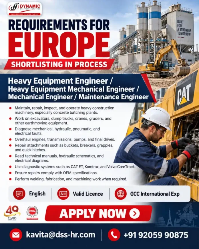 Dynamic Staffing Services hiring Heavy Equipment Engineers for Europe