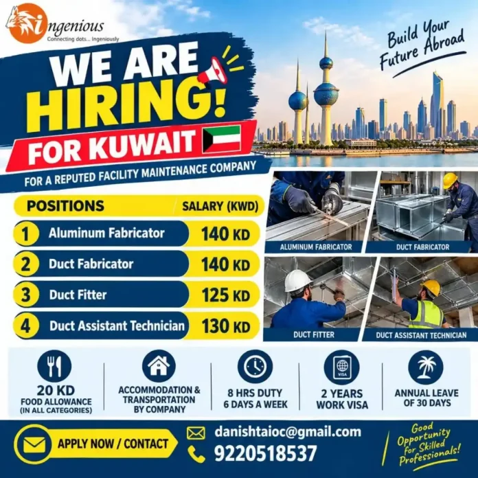 Aluminum Fabricator and Duct Fabricator Jobs in Kuwait for Facility Maintenance Company