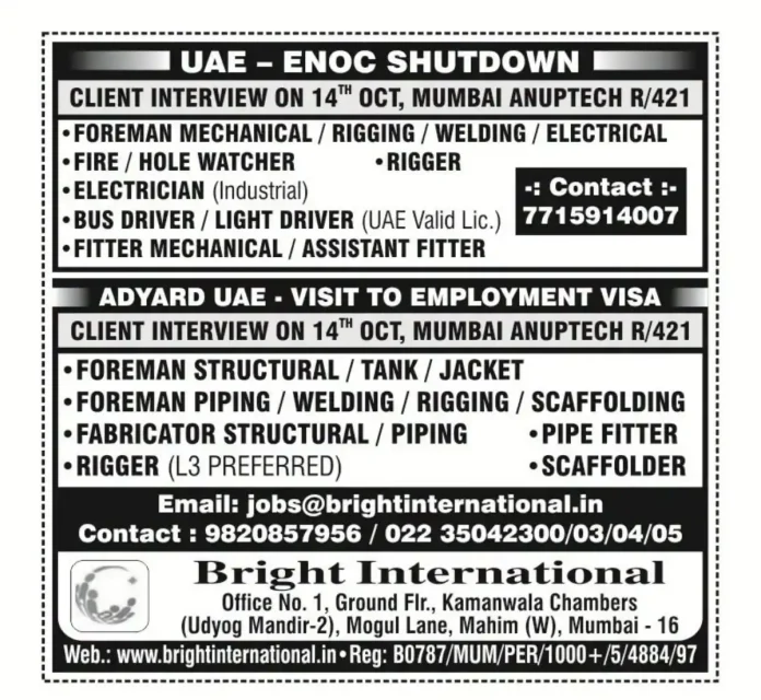 UAE ENOC Shutdown and ADYARD UAE job interview in Mumbai