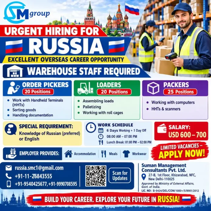 Warehouse staff jobs in Russia for order pickers, loaders and packers