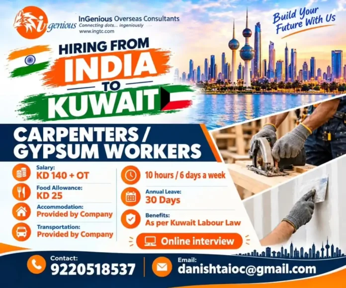 Carpenter and Gypsum Worker Jobs in Kuwait - InGenious Overseas Consultants