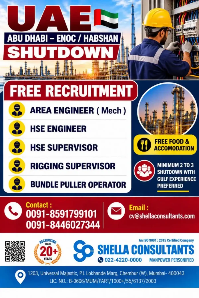 ENOC Habshan Shutdown Jobs Abu Dhabi – Shella Consultants Recruitment