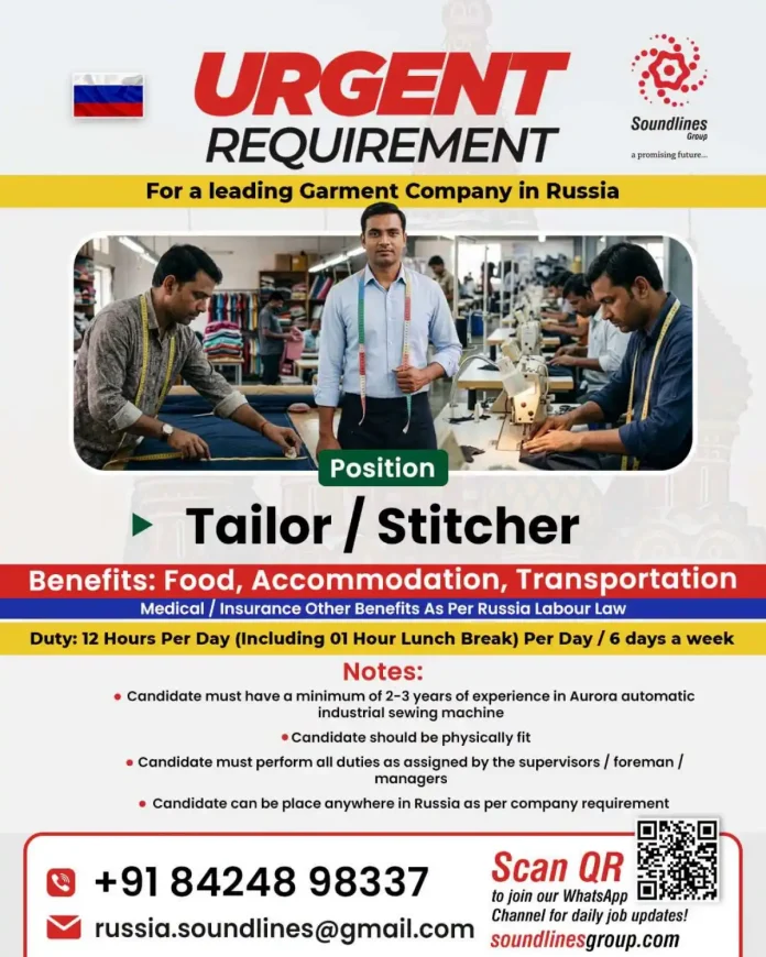 Tailor and Stitcher jobs in Russia with Soundlines Group