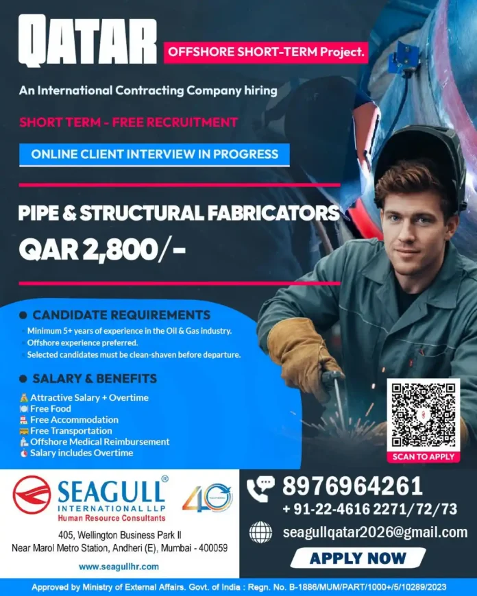Qatar offshore Pipe and Structural Fabricators job vacancy with free recruitment