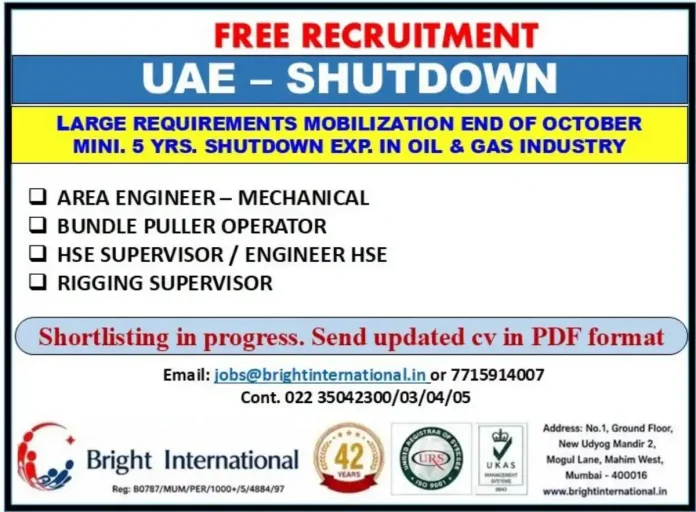 UAE Shutdown Jobs Oil & Gas Bright International