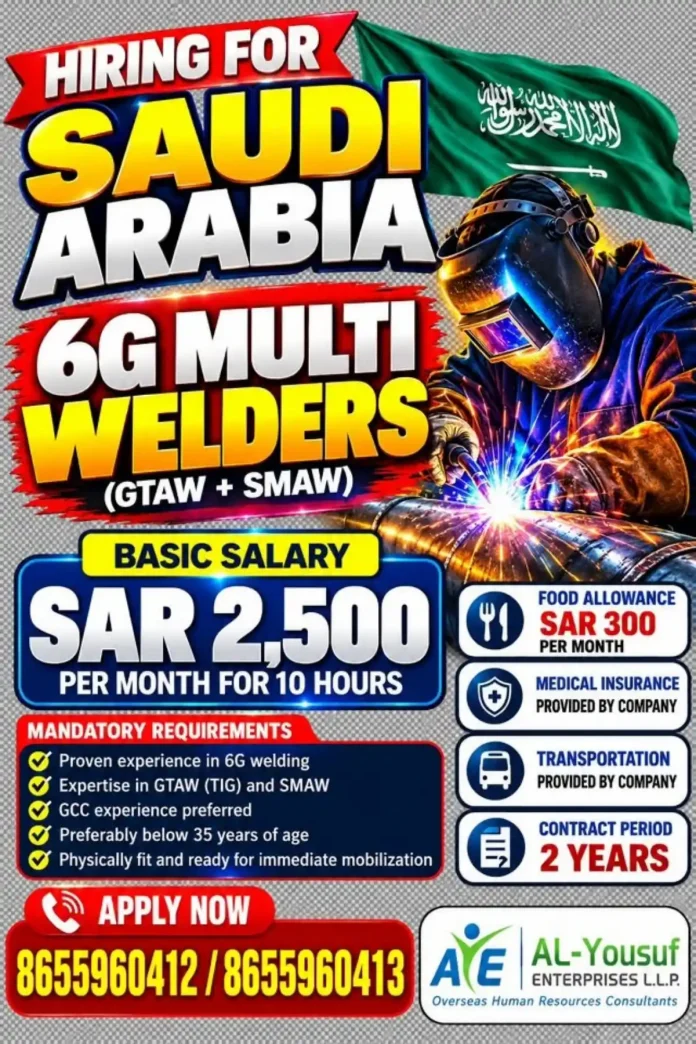 6G Multi Welders GTAW SMAW job in Saudi Arabia