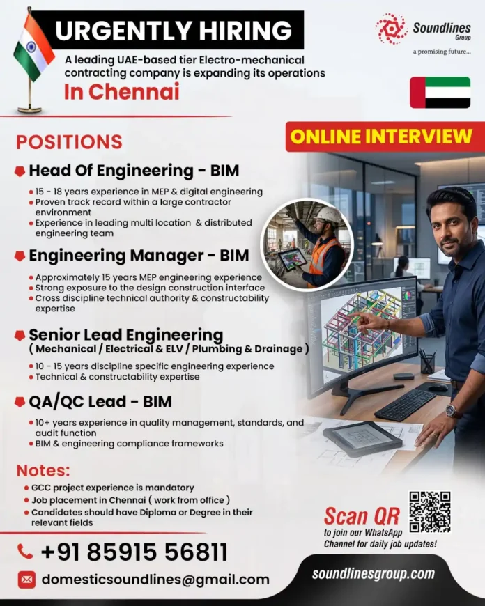 BIM MEP engineering jobs in Chennai - Soundlines Group online interview
