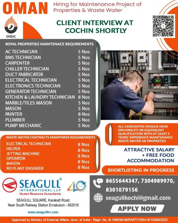 Oman maintenance and waste water jobs client interview in Kochi