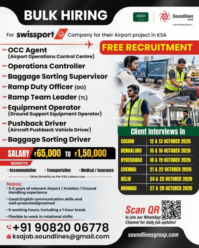Swissport KSA airport jobs 2026 bulk hiring by Soundlines Group
