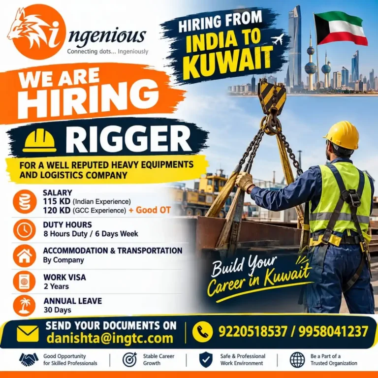 Rigger Job in Kuwait from India | Salary 115-120 KD + OT