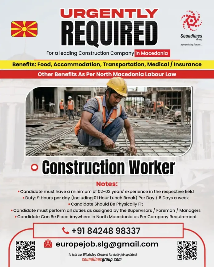 Construction Worker Jobs in North Macedonia with Soundlines Group