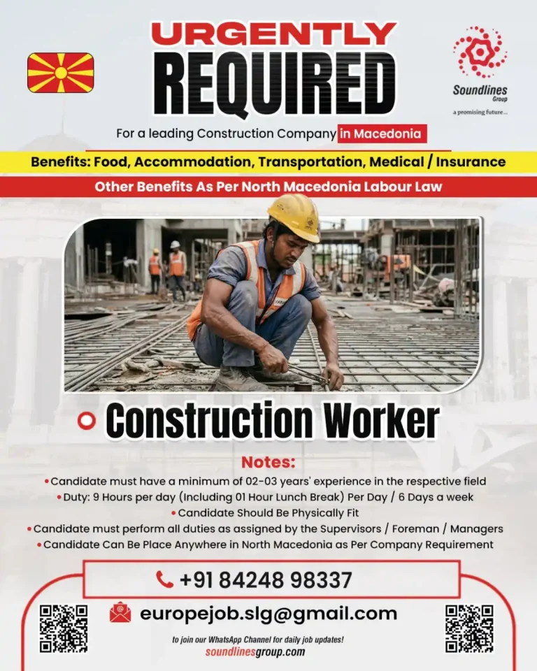 Urgent Construction Worker Jobs in North Macedonia – Soundlines Group