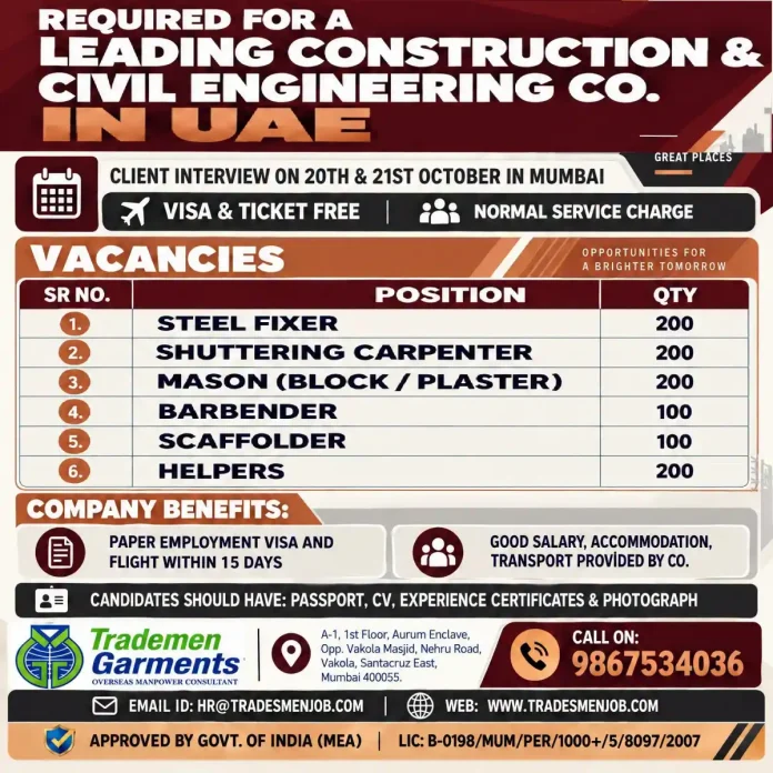 Construction workers on a UAE civil engineering job site