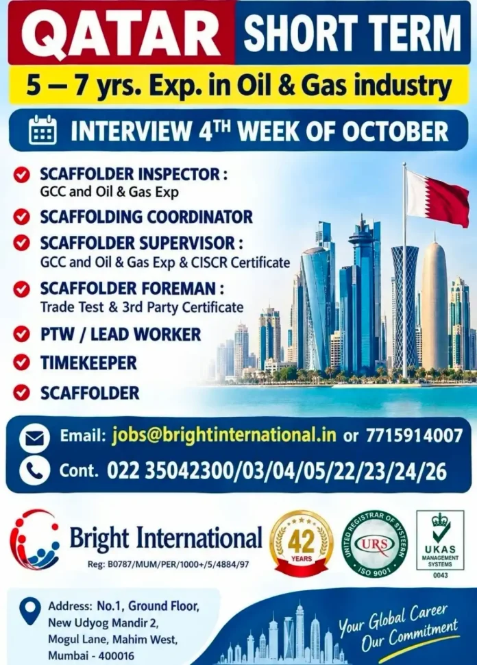 Scaffolders working on an oil and gas site in Qatar