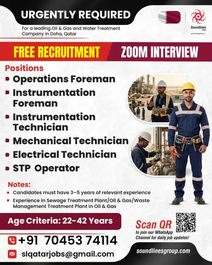 Oil and gas and water treatment jobs in Doha Qatar free recruitment Zoom interview