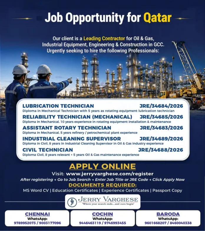 Qatar oil and gas technician jobs 2026 recruitment banner